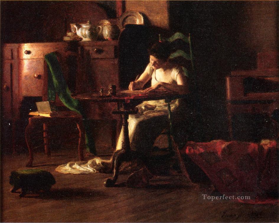 Woman Writing at a Table naturalistic Thomas Pollock Anshutz Oil Paintings